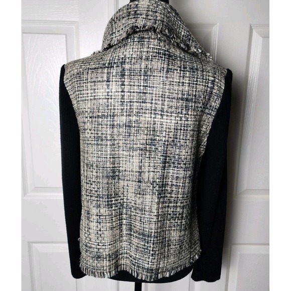 Anne Klein Wool Blend Tweed Jacket Shawl Scarf Collar Luxe Modern Coastal Chic M - Picture 6 of 14